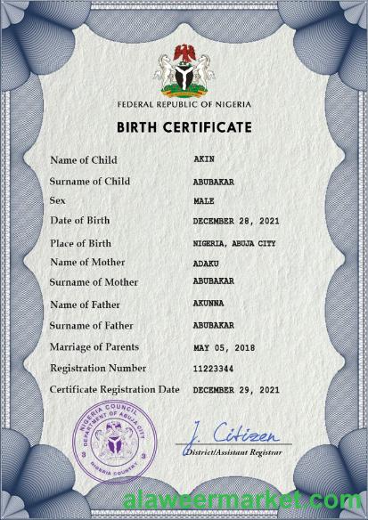 Nigeria vital record birth certificate PSD template